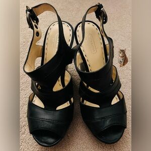 Coach Black Wedge Sandals Size 7.5 Medium Width (Jazlyn)